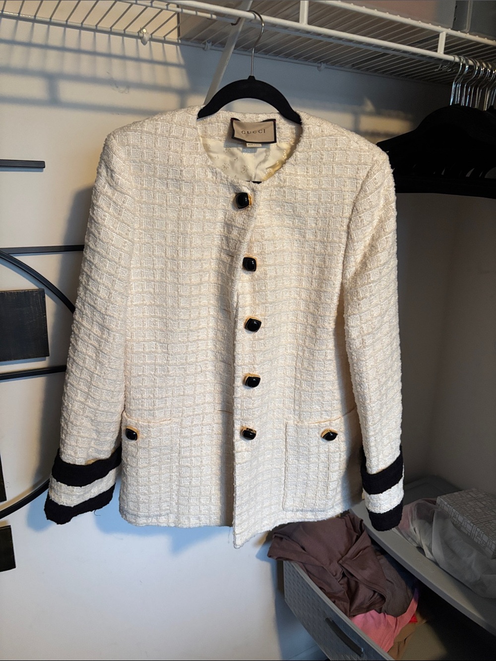 Gucci Cream Bouclé Jacket with Black Trim and Gold Buttons
